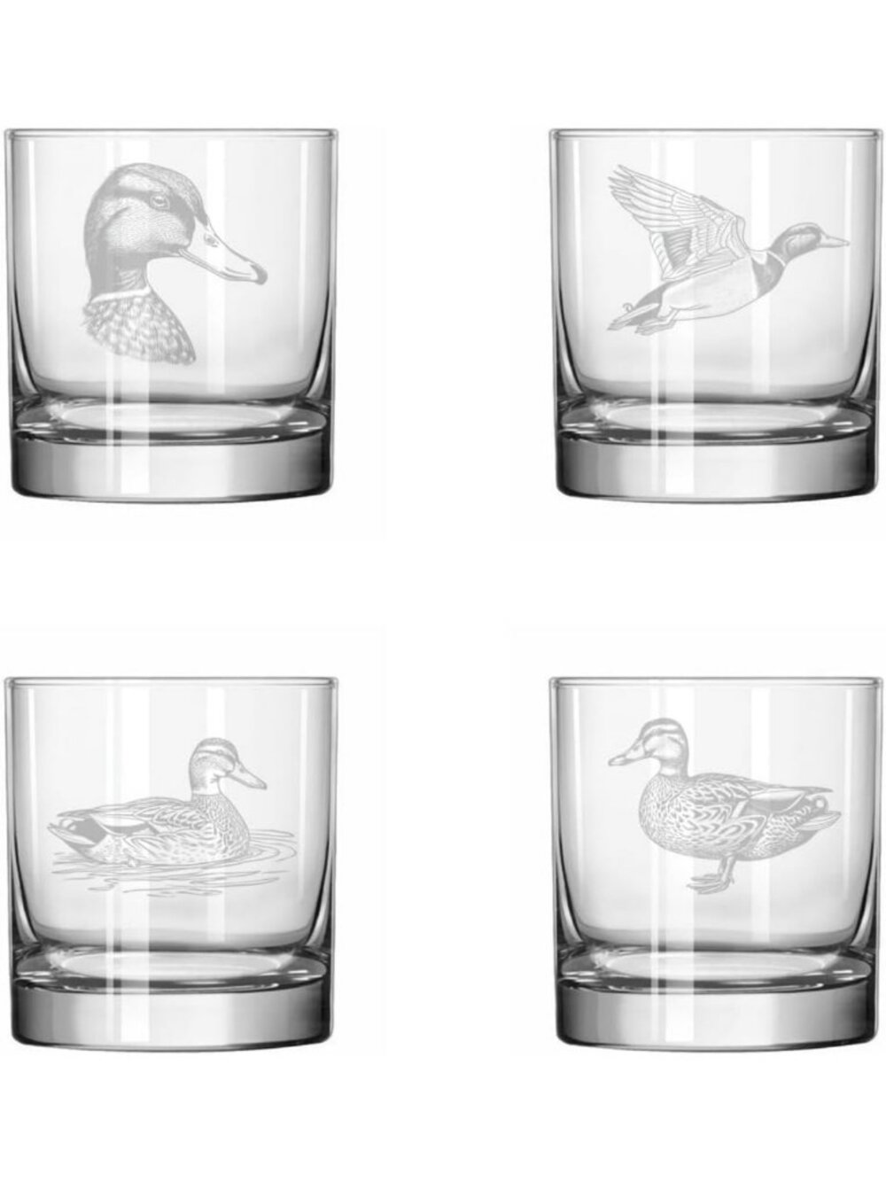 Set of 4 Duck Collection 11 oz Rocks Glasses - Perfect Whiskey Gift Set